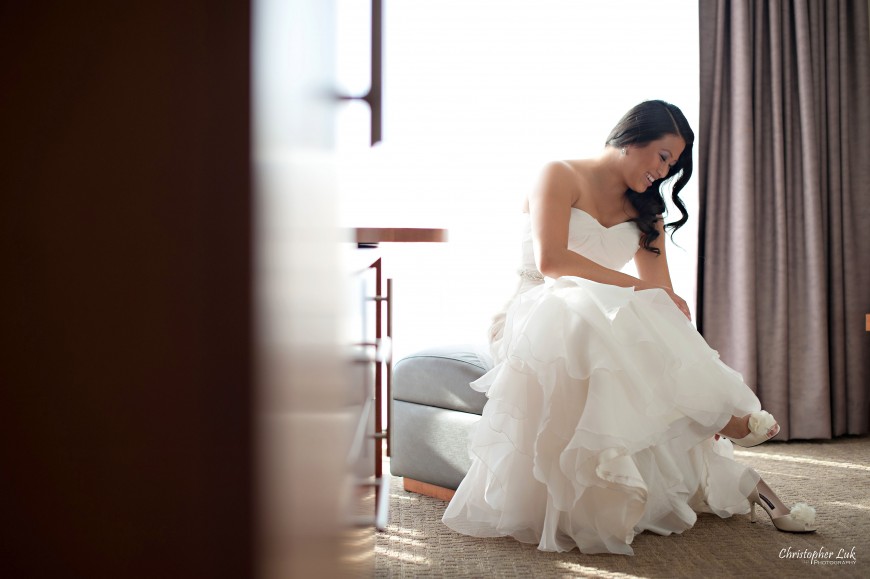 Christopher Luk 2012 - Cindy and Walter's Wedding - Westin Prince Hotel Downtown Toronto Grand Luxe Event Boutique - Bride Getting Ready Shoes