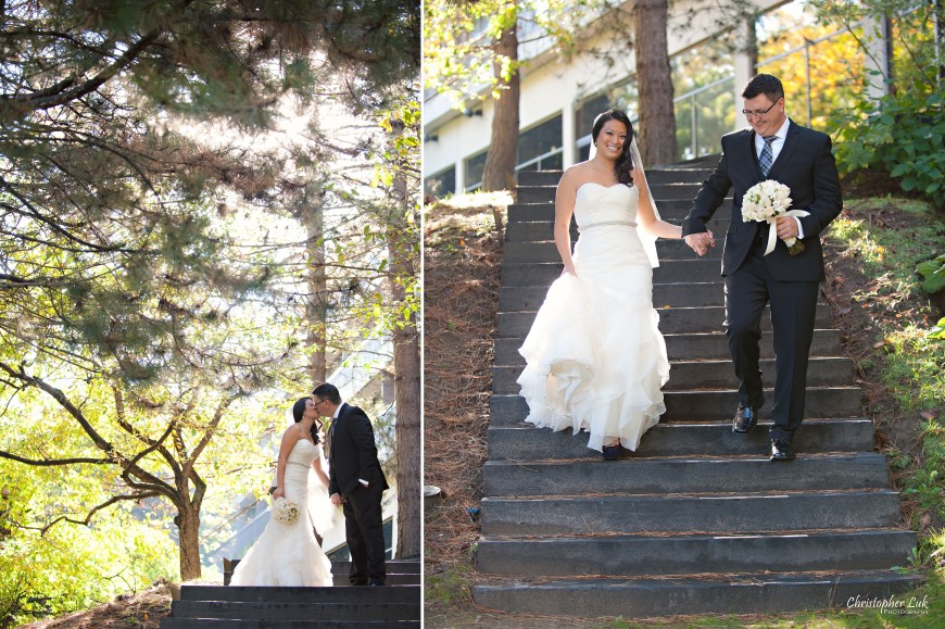 Christopher Luk 2012 - Cindy and Walter's Wedding - Westin Prince Hotel Downtown Toronto Grand Luxe Event Boutique - Modern Urban Creative Relaxed Portrait Session Bride Groom Kiss Stairs Staircase