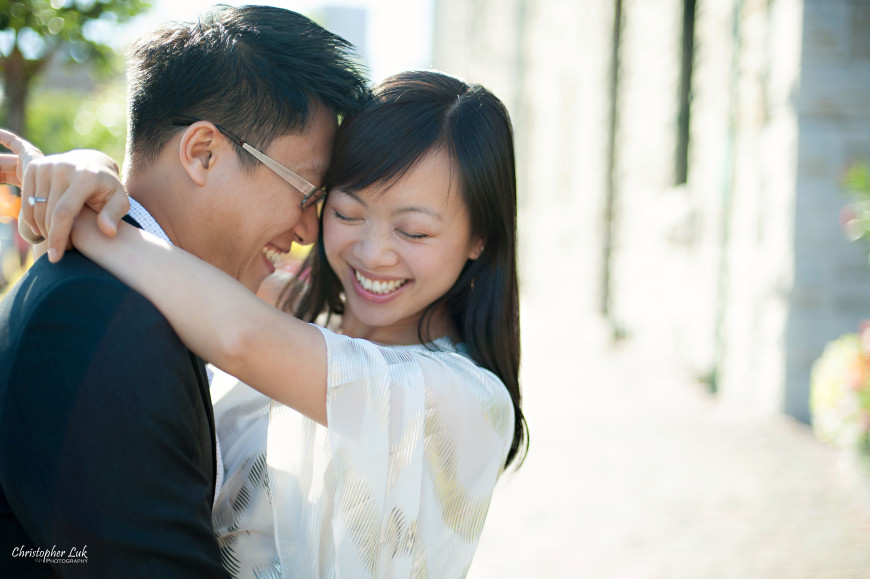 Christopher Luk 2013 - Carmen and Joshua - Engagement Session Distillery District Cherry Beach - Toronto Wedding Event Photographer - Bride and Groom Wrap Hug Smile Laugh