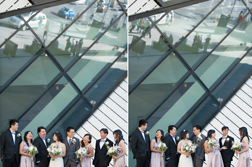 Christopher Luk 2013 - Grace and Victor's Wedding - Sassafraz Restaurant Yorkville Royal Ontario Museum Downtown Toronto Event Photographer - Bride and Groom Bridesmaids Groomsmen Bridal Party Creative Relaxed Natural Portrait Session Photojournalistic Candid Talking Laughing with Each Other
