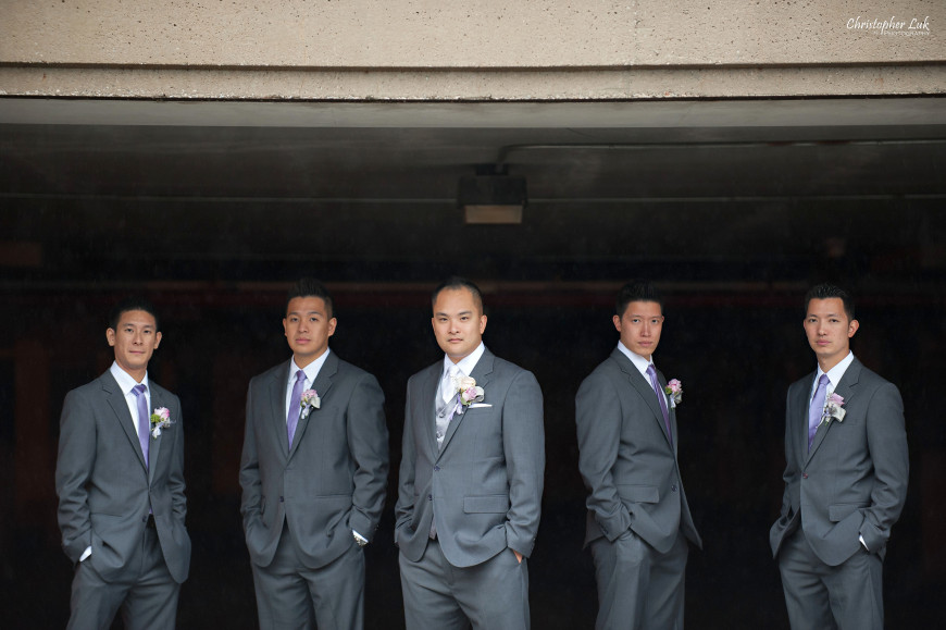 Christopher Luk 2013 - Esther and Johnson's Wedding - The Manor Event Venue By Peter and Pauls Hilton Markham Novotel Vaughan - Toronto Wedding Photographer - Groom and Best Man Groomsmen Underground Parking Garage Modern Urban Creative Natural Relaxed Portrait Session