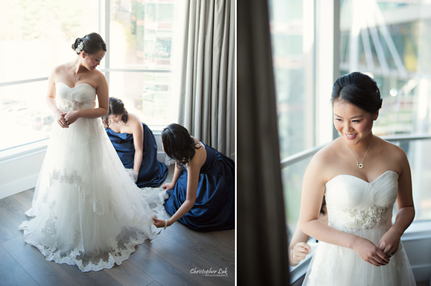 Christopher Luk 2014 - Keren and Mat's Wedding - Hilton Suites Conference Centre Spa Markham Museum Cornerstone Chinese Alliance Church Crystal Fountain - Toronto Wedding and Event Photographer - Bride Hotel Getting Ready Creative Relaxed Portrait Photojournalism Candid Natural Bridesmaids Bridal Dress Gown Pronovias Smile
