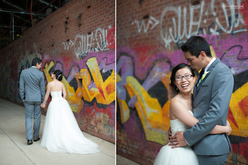 Christopher Luk 2014 - Candy and Francis' Wedding - Grand Hotel Berkeley Field House Evergreen Brick Works - Toronto Wedding Event Photographer - Creative Portrait Session Relaxed Natural Candid Photojournalistic Bride and Groom Hug Walk Laugh