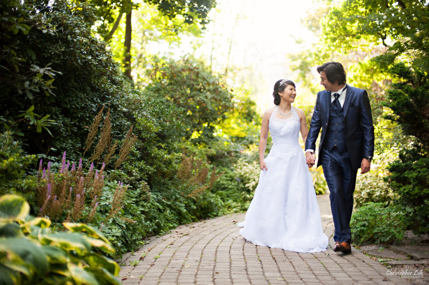 Christopher Luk 2014 - Mikiko and George's Casa Loma Wedding - Toronto Event Lifestyle Photographer - Bride and Groom Creative Relaxed Portrait Session Photojournalistic Natural Candid Exterior Castle Gardens Walkway Path