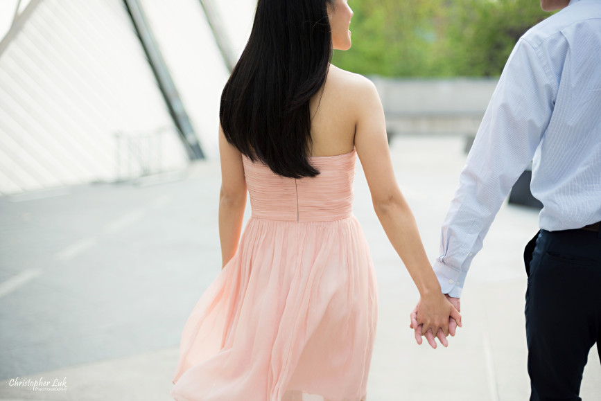 Christopher Luk Engagement Session 2015 - Jaynelle and Ernest - University of Toronto Hart House College Royal Ontario Museum - Bride Groom Walking Together Holding Hands Blowing Wind Detail