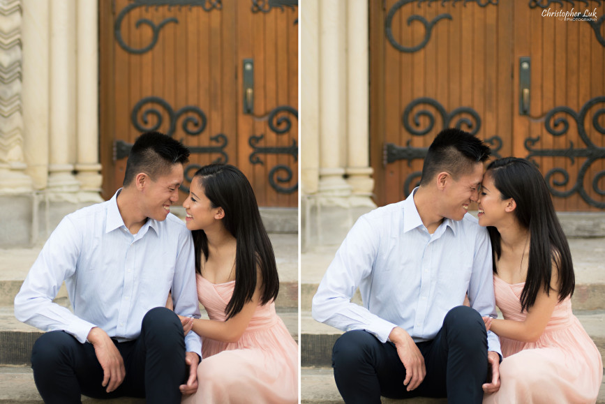 Christopher Luk Engagement Session 2015 - Jaynelle and Ernest - University of Toronto Hart House College Royal Ontario Museum - Bride Groom Cute Fun Laugh Smile Photojournalistic Candid Sitting Wooden Doors