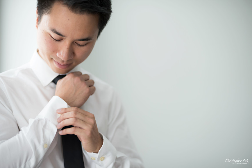 Christopher Luk 2015 - Karen and Scott's Wedding - Miller Lash House University Toronto Scarborough UTSC Outdoor Summer Ceremony Reception - Groom Photojournalistic Candid Natural Relaxed Getting Ready Cuffs