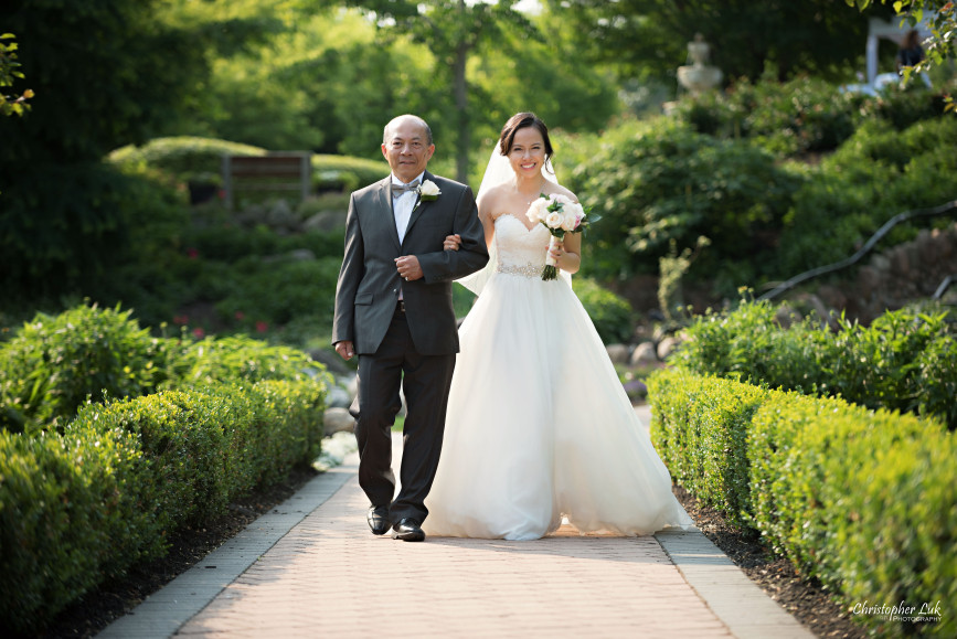 Christopher Luk 2015 - Karen and Scott's Wedding - Miller Lash House University Toronto Scarborough UTSC Outdoor Summer Ceremony Reception - Bride Photojournalistic Candid Natural Relaxed Father Walking Down Aisle