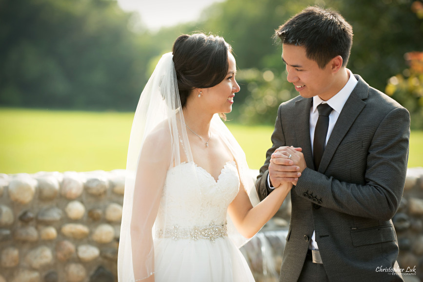 Christopher Luk 2015 - Karen and Scott's Wedding - Miller Lash House University Toronto Scarborough UTSC Outdoor Summer Ceremony Reception - Bride Groom Photojournalistic Candid Natural Relaxed Smile Intimate Moment Holding Hands Married