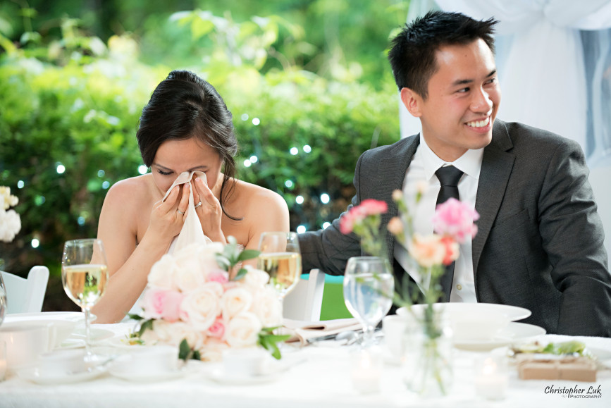 Christopher Luk 2015 - Karen and Scott's Wedding - Miller Lash House University Toronto Scarborough UTSC Outdoor Summer Ceremony Reception - Bride Groom Photojournalistic Candid Natural Relaxed Speeches Reaction Laugh Cry Emotions