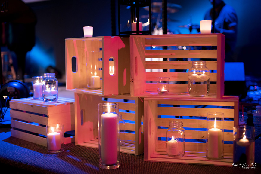 Set Design Wooden Crates Mason Jars Candles Warm Coffeehouse Intimate Warmth