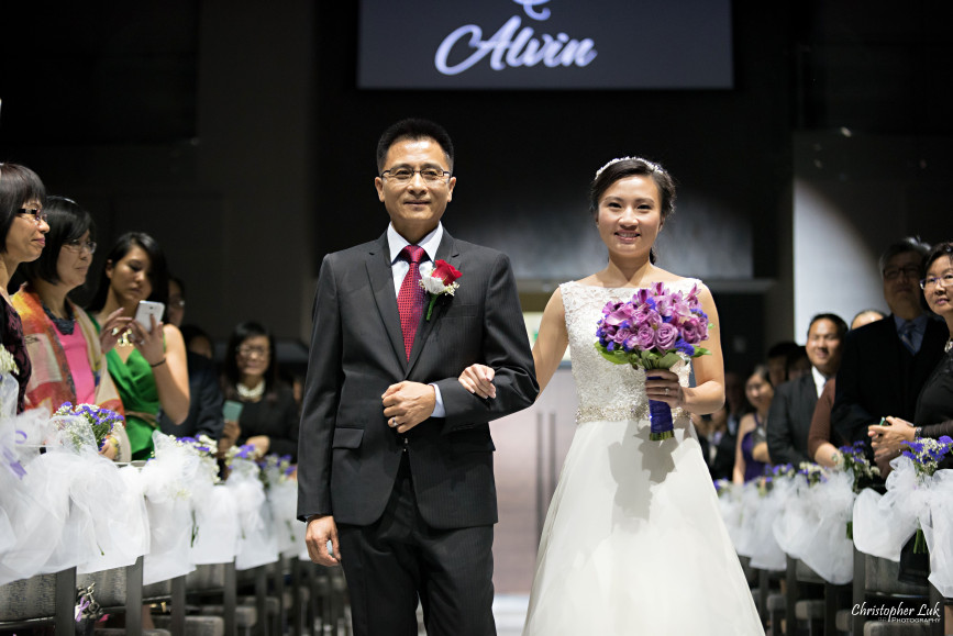 Fall Autumn Wedding Universal EventSpace ByPeterAndPauls Candid Photojournalistic Documentary Natural Bride with Father Ceremony Walking Down the Aisle Smile