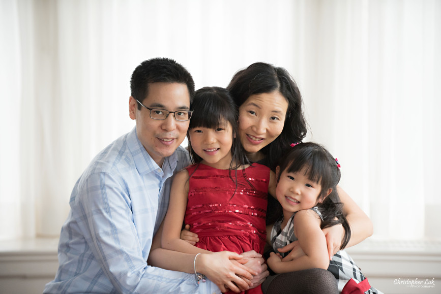 Toronto Markham Family Children Photographer - Mom Mother Daughters Girls Daughters Husband Wife Grey Black Blue Red Smile Hug