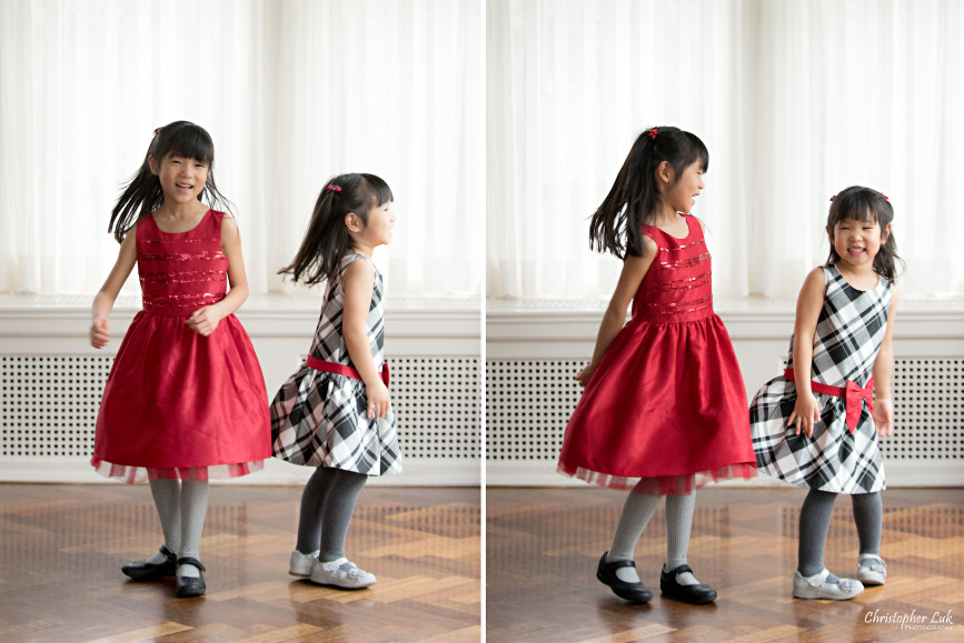 Toronto Markham Family Children Photographer - Daughters Girls Sisters Grey Black Red Bow Dress Smile Turn Twist Twirl Fun