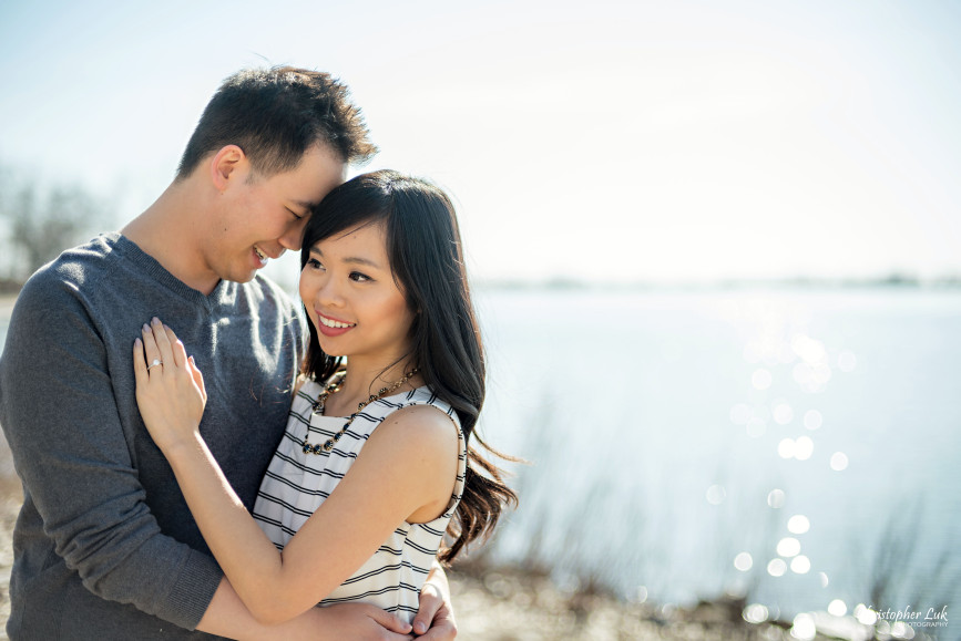 Christopher Luk Toronto Wedding Portrait Event Photographer Cherry Beach Spring Outdoor Park Engagement Session Bride Groom Natural Candid Photojournalistic Hug Smile