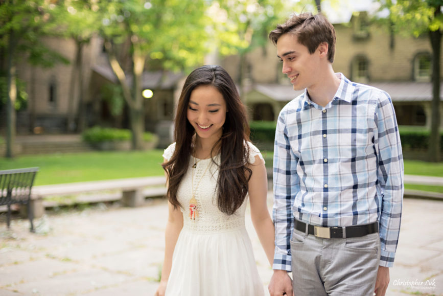 Christopher Luk (Toronto Wedding, Lifestyle & Event Photographer): Cindy and Matthew’s University of Toronto Downtown Engagement Session - Bride Groom Natural Candid Photojournalistic University College Garden Quad Walking
