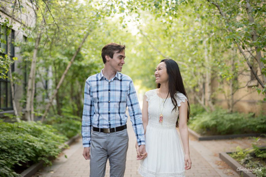 Christopher Luk (Toronto Wedding, Lifestyle & Event Photographer): Cindy and Matthew’s University of Toronto Downtown Engagement Session - Bride Groom Natural Candid Photojournalistic King's College Circle Walking Smile