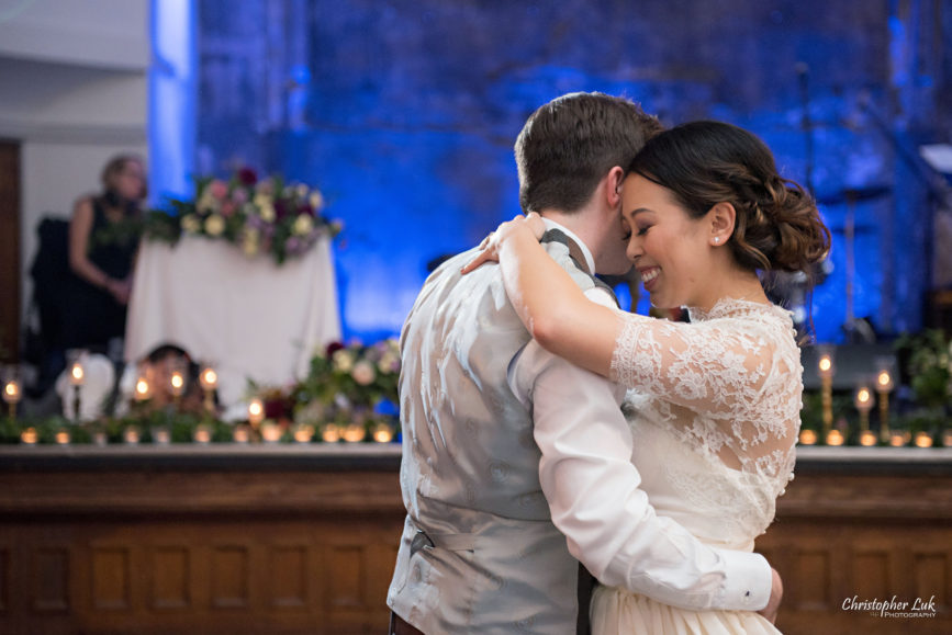 Christopher Luk (Toronto Wedding Photographer): Berkeley Church Vintage Rustic Ceremony Candlelight Dinner Reception Pinterest Worthy Details Candid Natural Photojournalistic First Dance Floor Bride Groom Dancing Hug Close Intimate