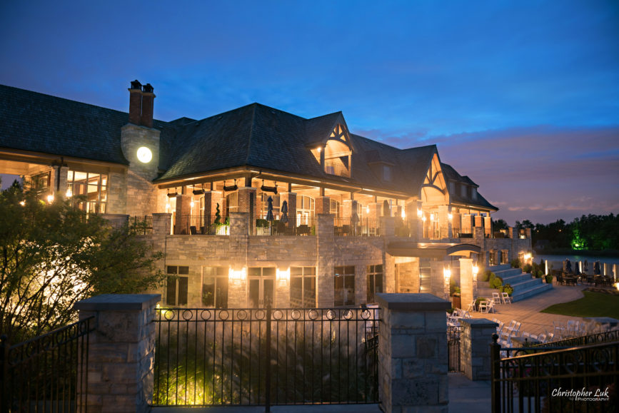 Christopher Luk Toronto Wedding Portrait Lifestyle Event Photographer - Eagles Nest Golf Club Outdoor Ceremony Toronto Raptors Blue Jays Sports Fans Country Club Clubhouse Long Exposure Sunset Staircase Terrace Patio