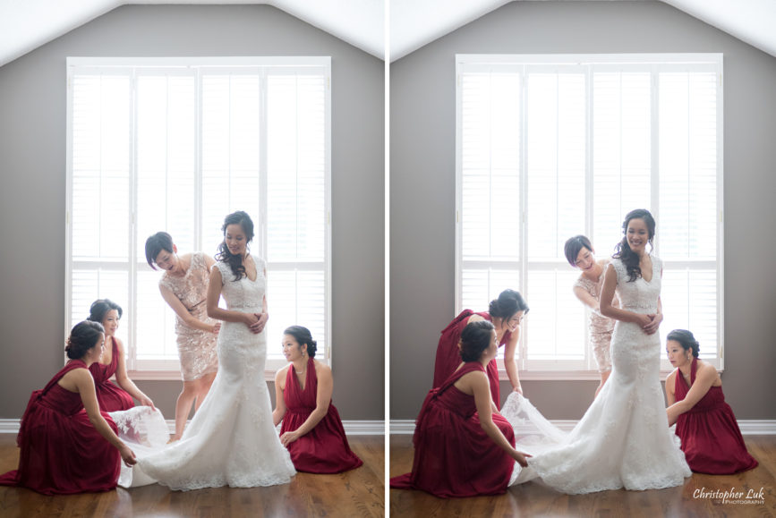 Christopher Luk Toronto Wedding Portrait Lifestyle Event Photographer - Eagles Nest Golf Club Outdoor Ceremony Toronto Raptors Blue Jays Sports Fans Natural Candid Photojournalistic Bride Bridesmaids Mother White Red Gown Dress Getting Ready