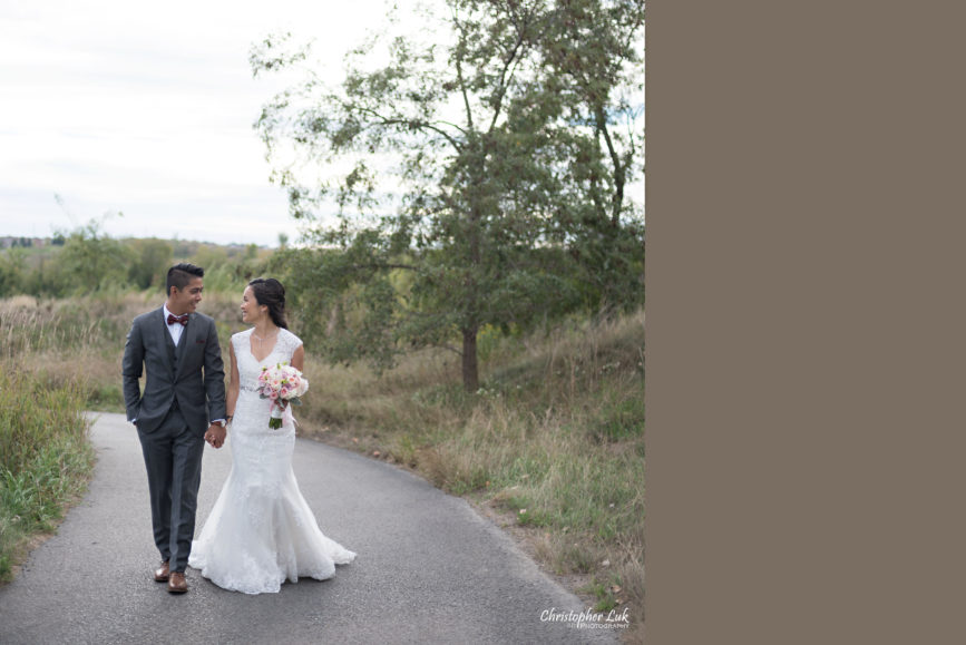 Christopher Luk Toronto Wedding Portrait Lifestyle Event Photographer - Eagles Nest Golf Club Outdoor Ceremony Toronto Raptors Blue Jays Sports Fans Natural Candid Photojournalistic Bride Groom Walking Together Pathway Path