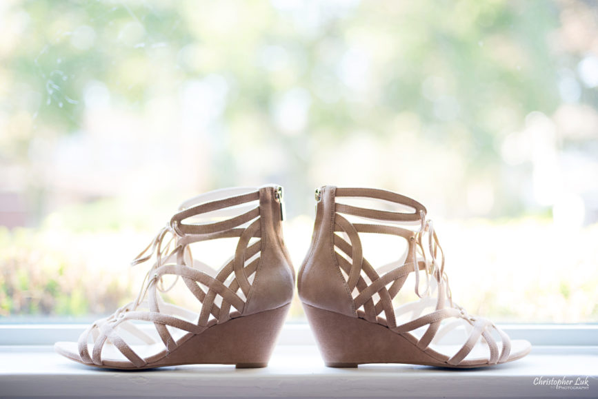 Christopher Luk Toronto Wedding Photographer - Bride Bridal Shoes Footwear Natural Suede Wedge Strap Sandals