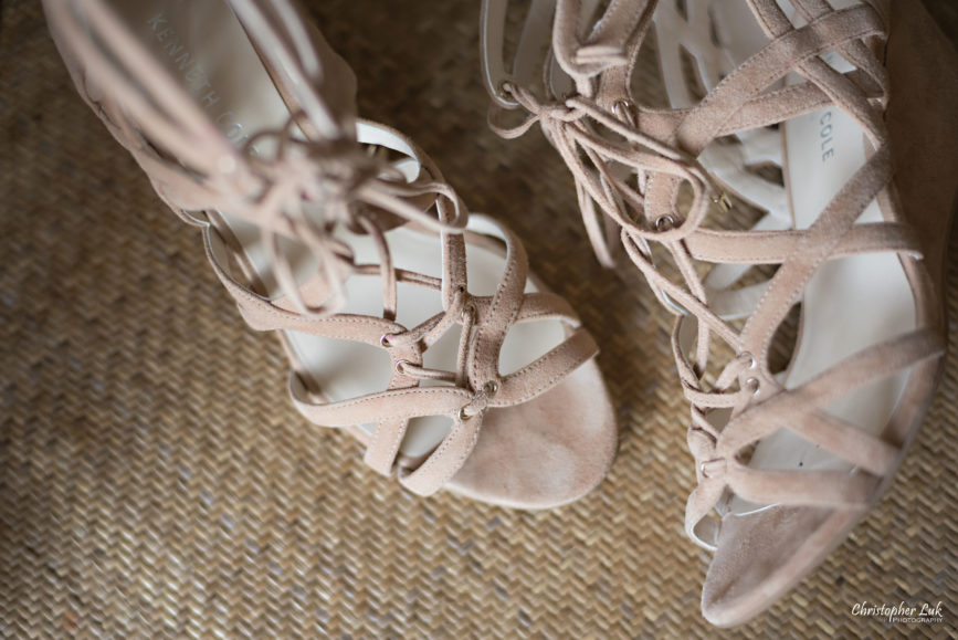 Christopher Luk Toronto Wedding Photographer - Bride Bridal Shoes Footwear Natural Suede Wedge Strap Sandals Texture Detail