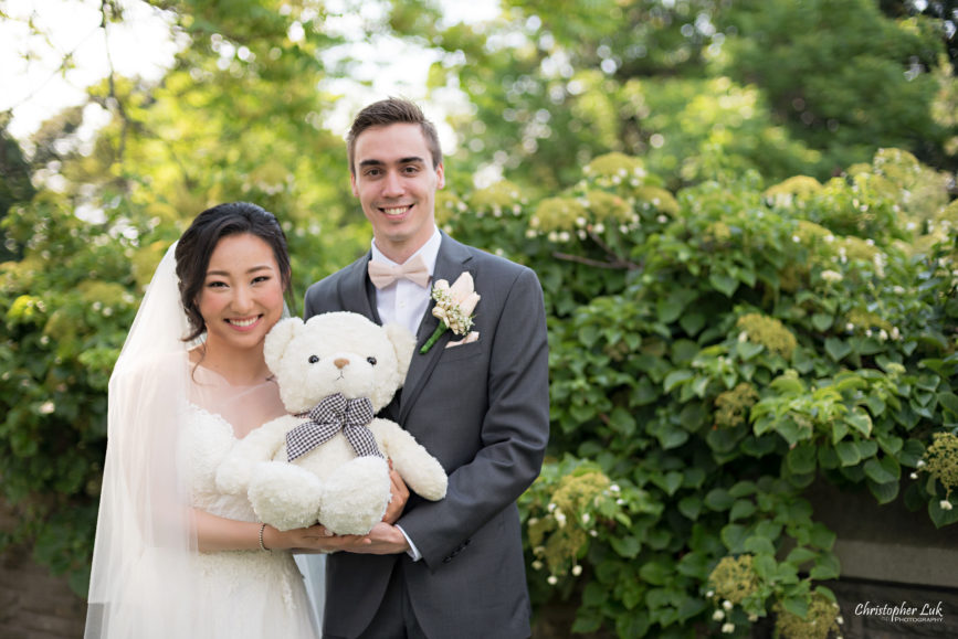 Christopher Luk Toronto Wedding Photographer - Casa Loma Conservatory Ceremony Creative Photo Session ByPeterAndPauls Paramount Event Venue Space Natural Candid Photojournalistic Bride Groom Castle Rear Garden Greenery Teddy Bear Stuffed Animal
