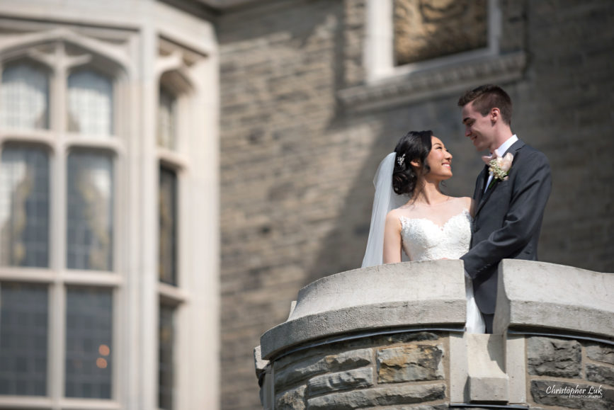 Christopher Luk Toronto Wedding Photographer - Casa Loma Conservatory Ceremony Creative Photo Session ByPeterAndPauls Paramount Event Venue Space Natural Candid Photojournalistic Bride Groom Castle Exterior Rear Garden Turret Tower Smiling Closer Detail