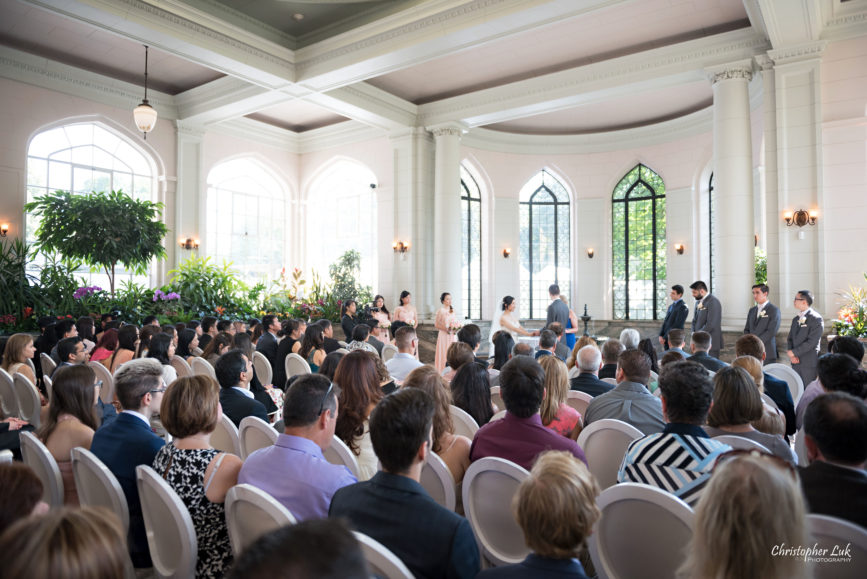 Christopher Luk Toronto Wedding Photographer - Casa Loma Conservatory Ceremony Creative Photo Session ByPeterAndPauls Paramount Event Venue Space Natural Candid Photojournalistic Castle Bride Groom Stained Glass Wide Guests Right Rear