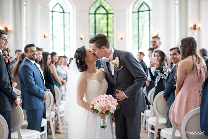 Christopher Luk Toronto Wedding Photographer - Casa Loma Conservatory Ceremony Creative Photo Session ByPeterAndPauls Paramount Event Venue Space Natural Candid Photojournalistic Castle Bride Groom Centre Aisle Kiss Recessional