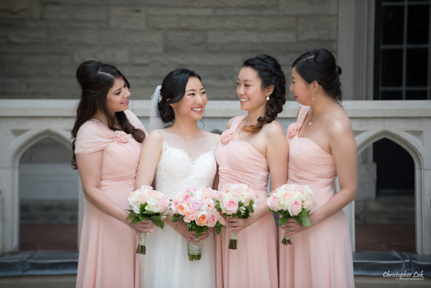 Christopher Luk Toronto Wedding Photographer - Casa Loma Conservatory Ceremony Creative Photo Session ByPeterAndPauls Paramount Event Venue Space Natural Candid Photojournalistic Bride Bridesmaids Pink Dresses Smiling Happy