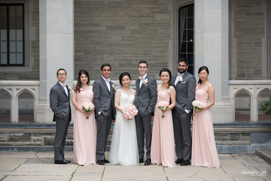 Christopher Luk Toronto Wedding Photographer - Casa Loma Conservatory Ceremony Creative Photo Session ByPeterAndPauls Paramount Event Venue Space Natural Candid Photojournalistic Bride Bridesmaids Pink Dresses Groomsmen Castle Bridal Party Smiling