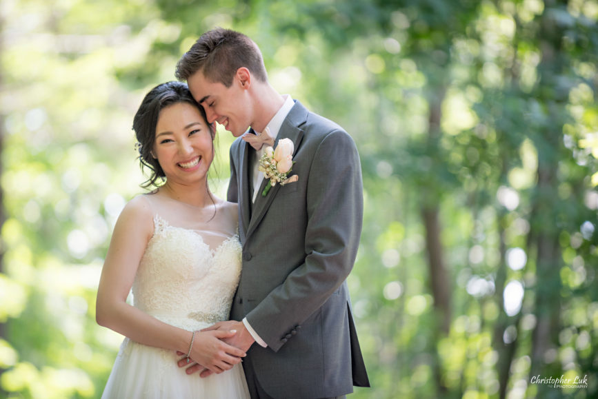 Christopher Luk Toronto Wedding Photographer - Casa Loma Conservatory Ceremony Creative Photo Session ByPeterAndPauls Paramount Event Venue Space Natural Candid Photojournalistic Vellore Town Hall Vaughan Woodbridge Greenery Forest Bride Groom Hug Smile Close Up