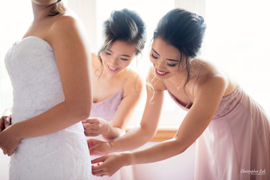 Christopher Luk - Toronto Wedding Photographer - Markham Home Private Residence Bride Alfred Angelo from Joanna’s Bridal Natural Candid Photojournalistic Creative Curtains Portrait Bridesmaids Getting Ready Bridesmaid Maid of Honour MOH