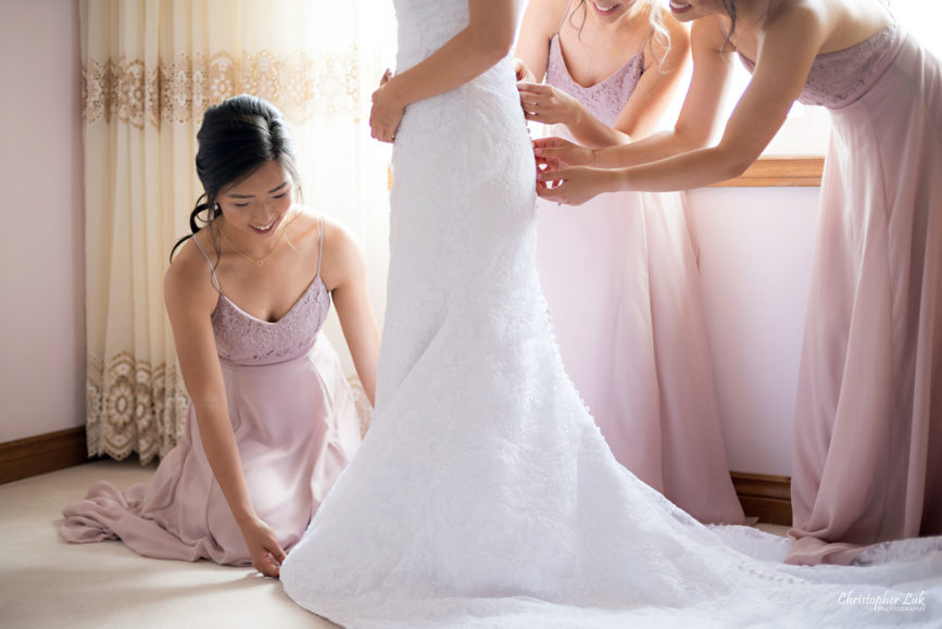 Christopher Luk - Toronto Wedding Photographer - Markham Home Private Residence Bride Alfred Angelo from Joanna’s Bridal Natural Candid Photojournalistic Creative Curtains Portrait Bridesmaids Getting Ready Bridesmaid