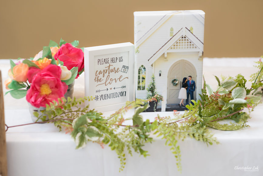 Christopher Luk - Toronto Wedding Photographer - Markham Chinese Baptist Church MCBC Christian Ceremony - Natural Candid Photojournalistic Sign In Reception Table Decor Gallery Wrap Canvas Hashtag