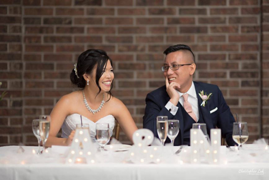 Christopher Luk - Toronto Wedding Photographer - The Manor Event Venue By Peter and Paul's - Cocktail Hour & Dinner Reception Candid Natural Photojournalistic Bride Groom Speeches Laugh Smile Reaction