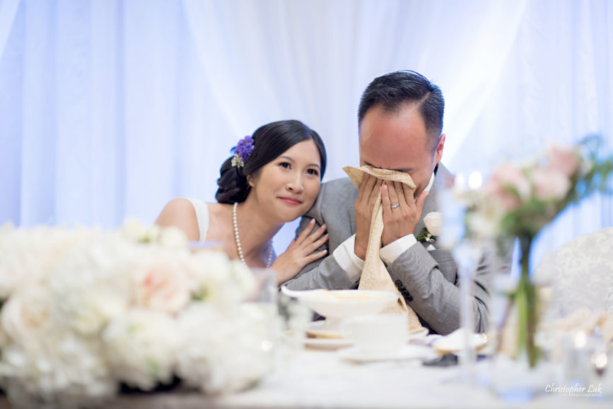 Christopher Luk - Toronto Wedding Lifestyle Event Photographer - Photojournalistic Natural Candid Casa Victoria Chinese Cuisine Dinner Reception Bride Groom Speeches Reaction Emotional Cry Wipe Tears