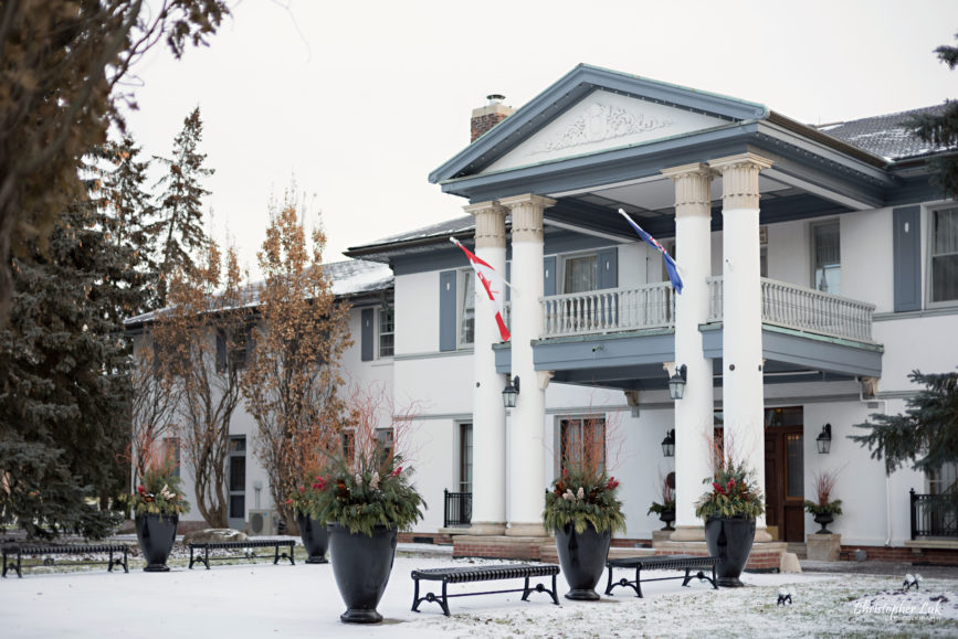 Toronto Wedding Photographer Heintzman House Winter Wedding Historic Estate Event Venue Markham Thornhill York Region Front Entrance Landscaping Planters