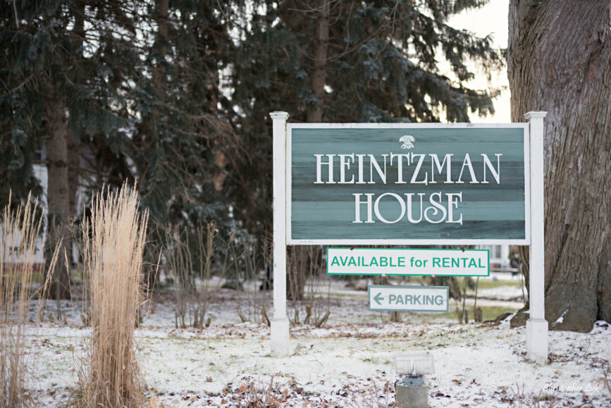 Toronto Wedding Photographer Heintzman House Winter Wedding Historic Estate Event Venue Markham Thornhill York Region Front Entrance Landscaping Main Street Sign