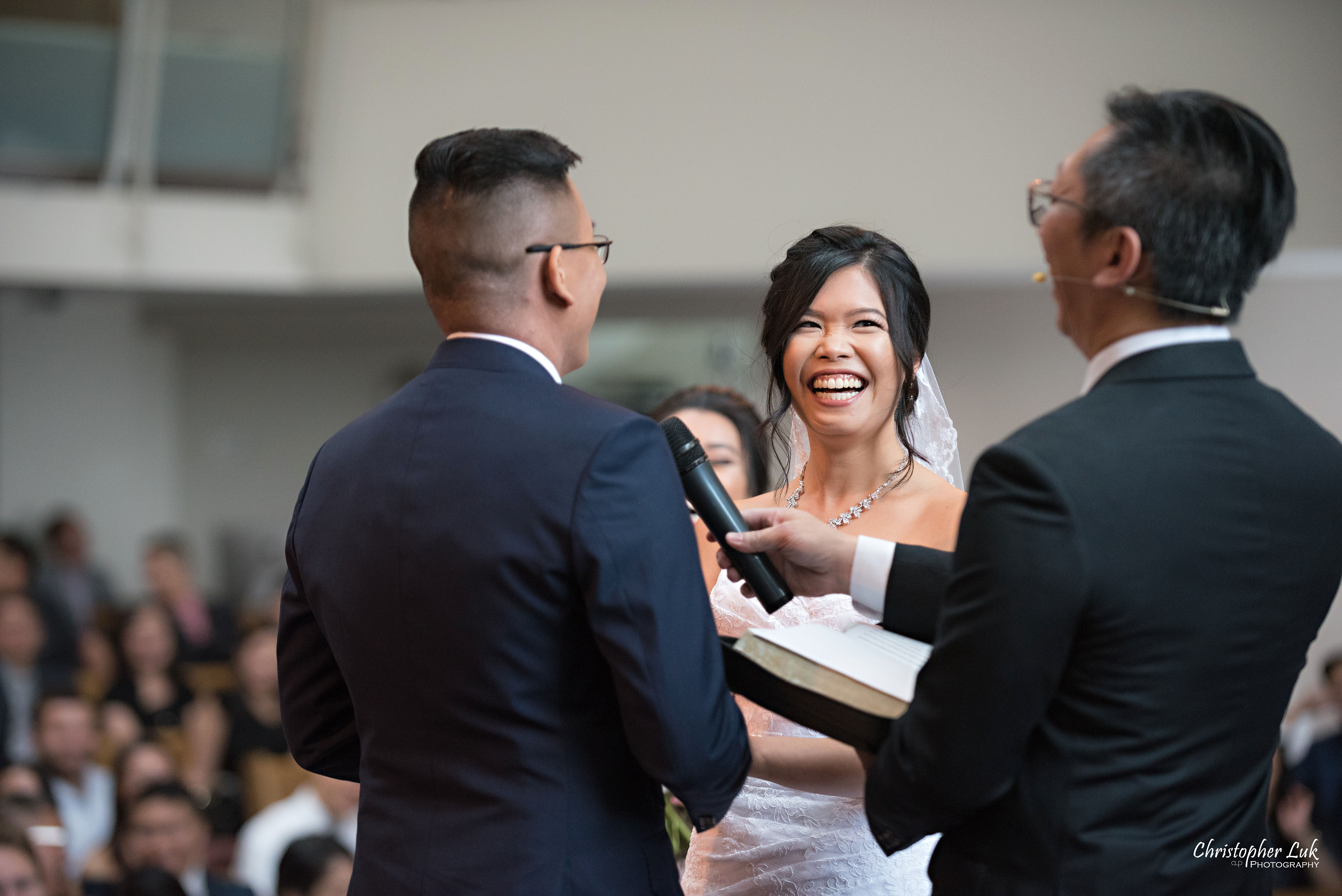 Christopher Luk - Toronto Wedding Photographer - Markham Chinese Baptist Church MCBC Christian Ceremony - Natural Candid Photojournalistic Bride Groom Vows Laugh Funny