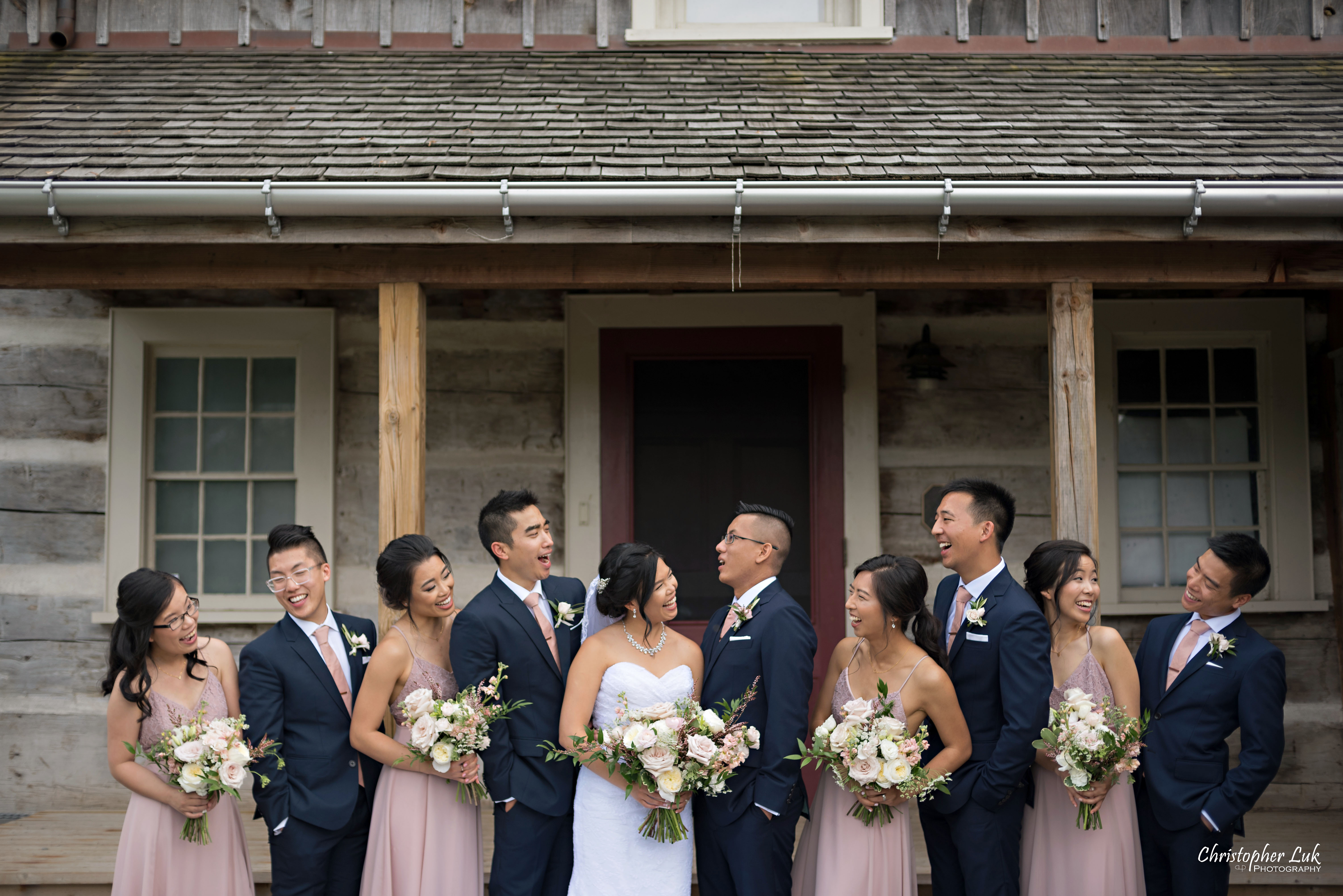 Christopher Luk - Toronto Wedding Photographer - Richmond Hill Markham Vaughan Woodbridge York Region Phyllis Rawlinson Park - Natural Candid Photojournalistic Bride Creative Portrait Session Bridal Gown Dress Flowers Floral Bouquet Zoe Chang To Makeup Artist Uno Jo Hair Stylist Christopher Luk - Toronto Wedding Photographer - Richmond Hill Markham Vaughan Woodbridge York Region Phyllis Rawlinson Park - Natural Candid Photojournalistic Creative Portrait Session Bride Groom Bridesmaids Groomsmen Luxury Plus Custom Suits Alfred Angelo from Joanna’s Bridal Party Old Wood Log Cabin Smile Laugh Cute