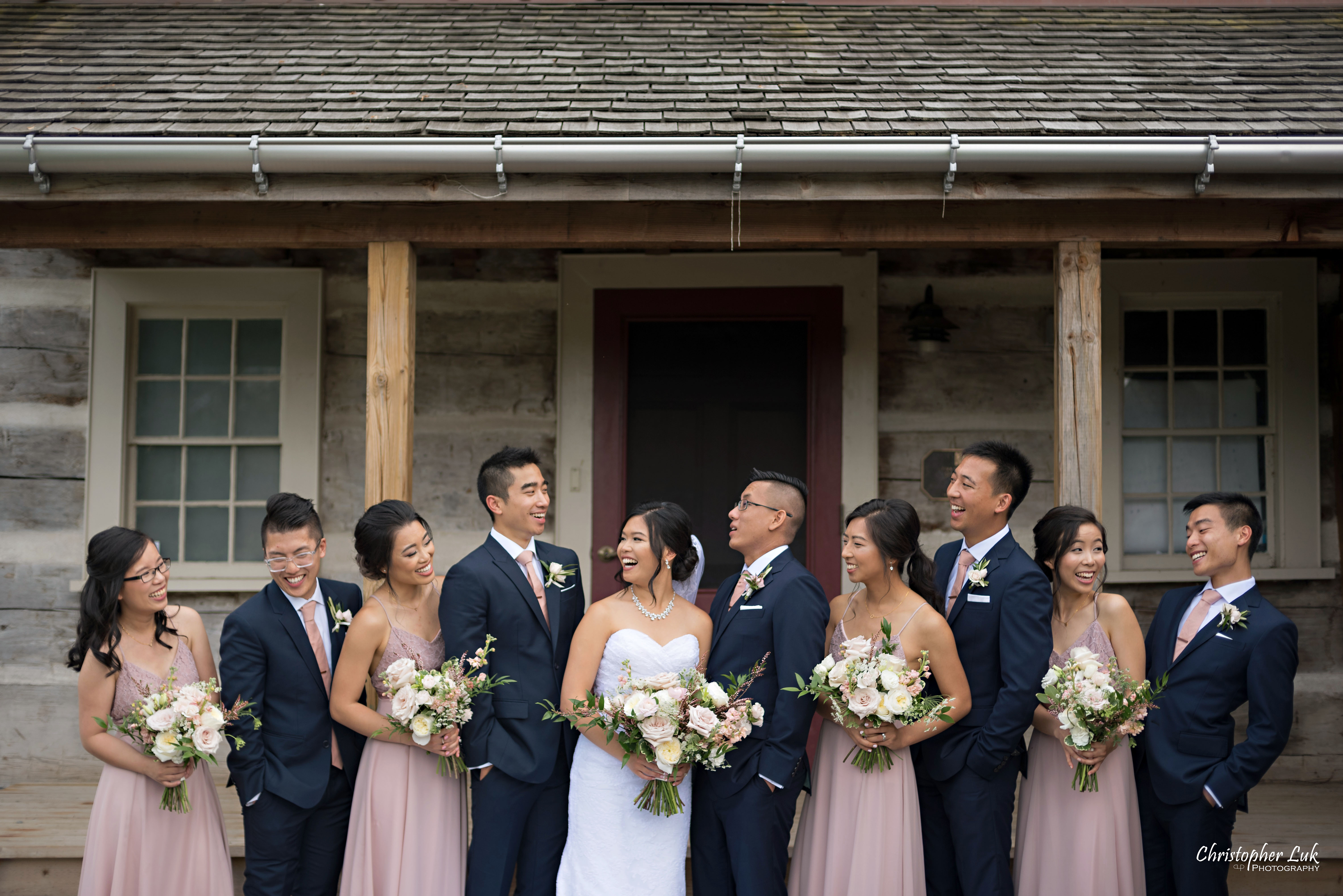 Christopher Luk - Toronto Wedding Photographer - Richmond Hill Markham Vaughan Woodbridge York Region Phyllis Rawlinson Park - Natural Candid Photojournalistic Bride Creative Portrait Session Bridal Gown Dress Flowers Floral Bouquet Zoe Chang To Makeup Artist Uno Jo Hair Stylist Christopher Luk - Toronto Wedding Photographer - Richmond Hill Markham Vaughan Woodbridge York Region Phyllis Rawlinson Park - Natural Candid Photojournalistic Creative Portrait Session Bride Groom Bridesmaids Groomsmen Luxury Plus Custom Suits Alfred Angelo from Joanna’s Bridal Party Old Wood Log Cabin Smile Laugh