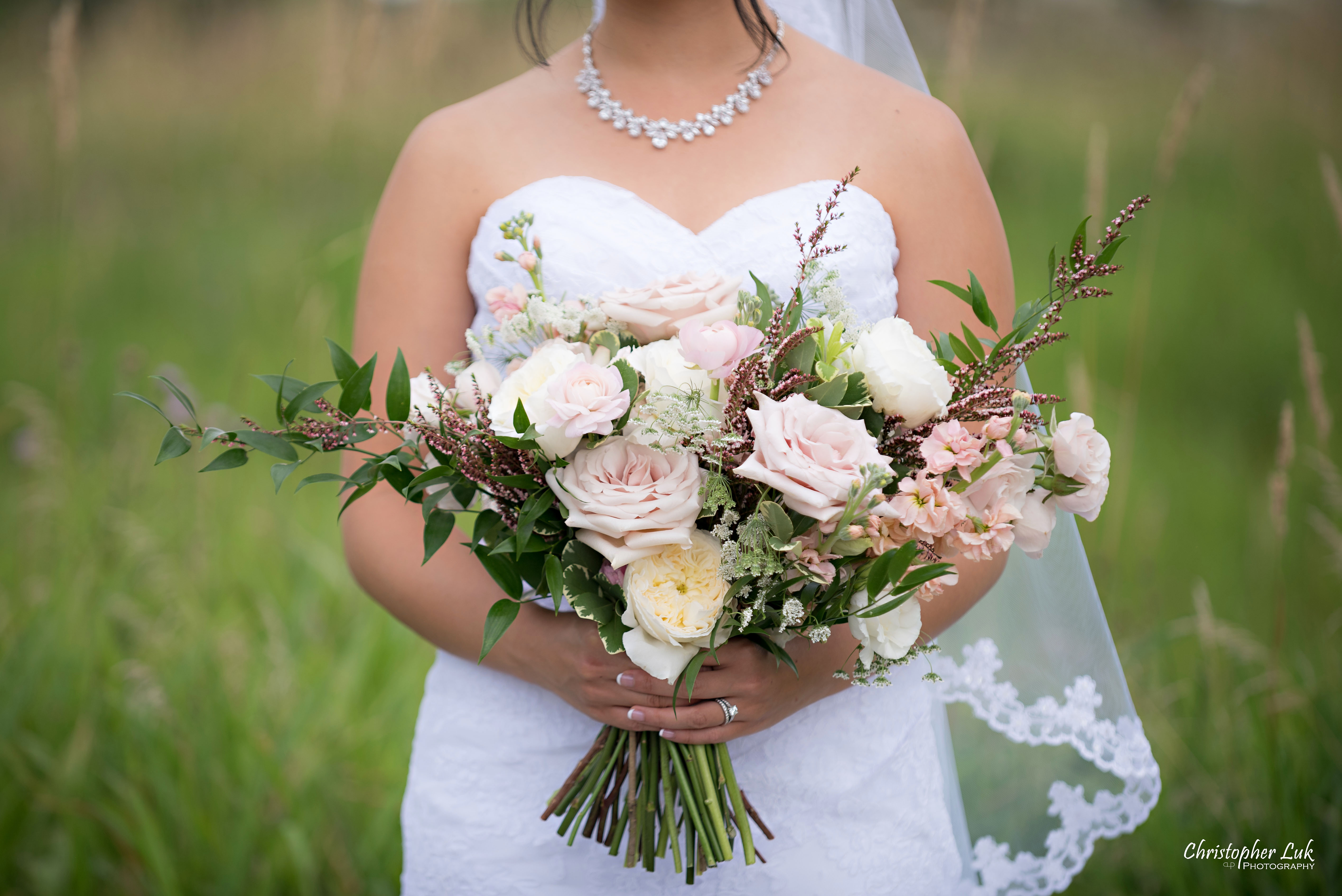 Christopher Luk - Toronto Wedding Photographer - Richmond Hill Markham Vaughan Woodbridge York Region Phyllis Rawlinson Park - Natural Candid Photojournalistic Bride Creative Portrait Session Bridal Gown Dress Flowers Floral Bouquet Detail Judy Jang of Parkette Floral Design