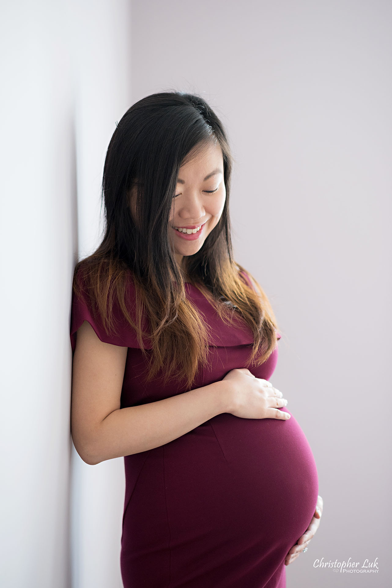 Christopher Luk Toronto Wedding Family Maternity Photographer - Markham Richmond Hill Toronto Natural Candid Photojournalistic Mom Baby Bump Baby Pregnant Pregnancy Looking Down Belly Purple Vertical