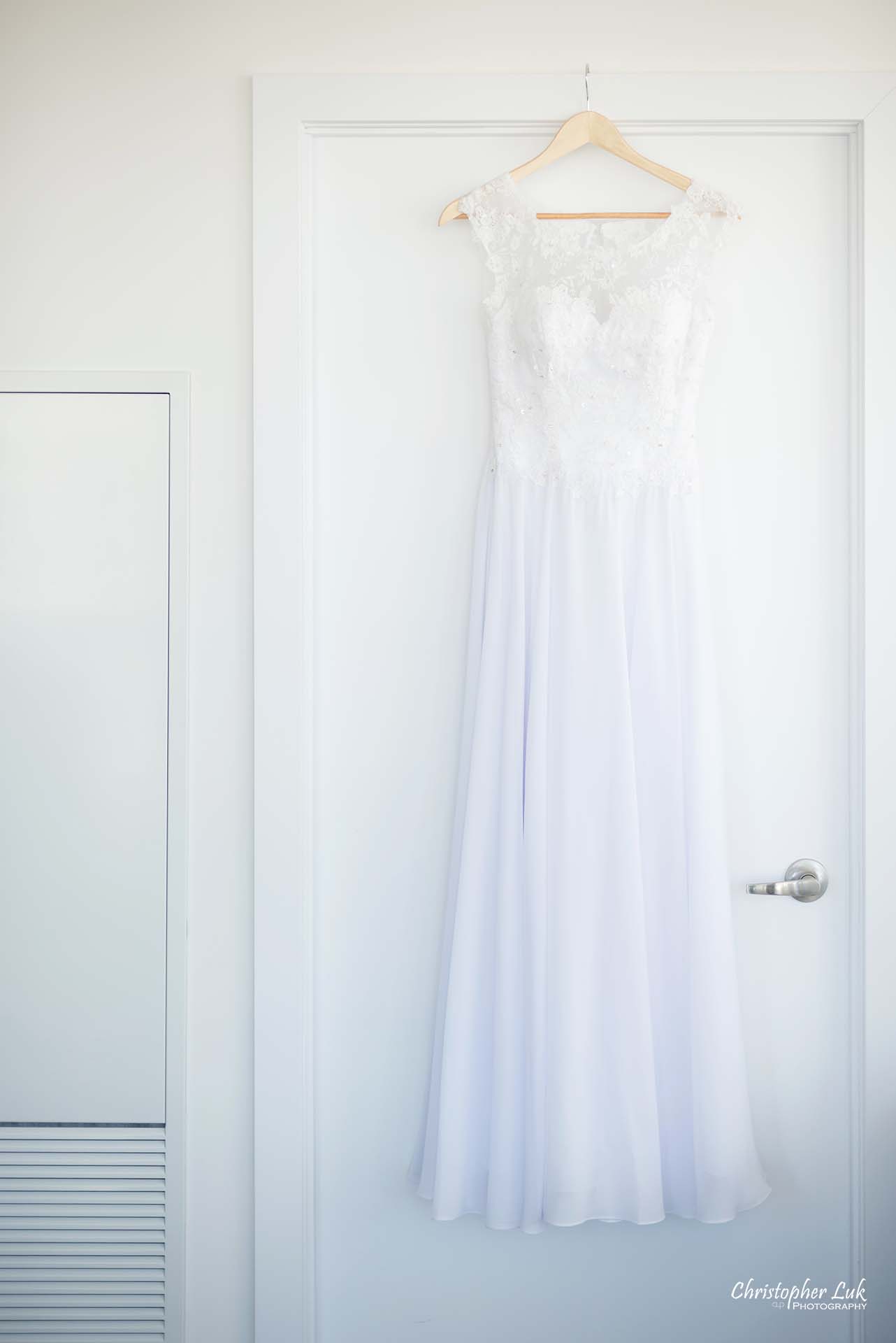 Christopher Luk Toronto Wedding Photographer - White Wedding Dress Hanging Detail