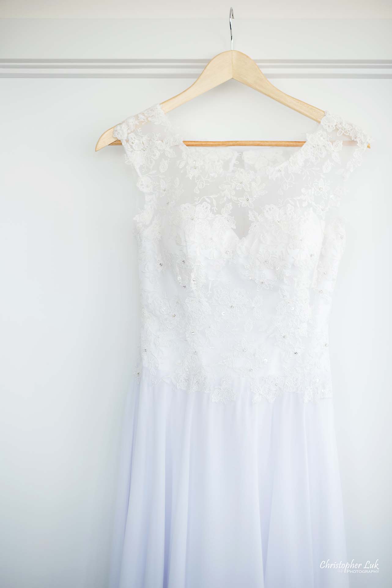 Christopher Luk Toronto Wedding Photographer - White Wedding Dress Hanging Detail Lace See Through