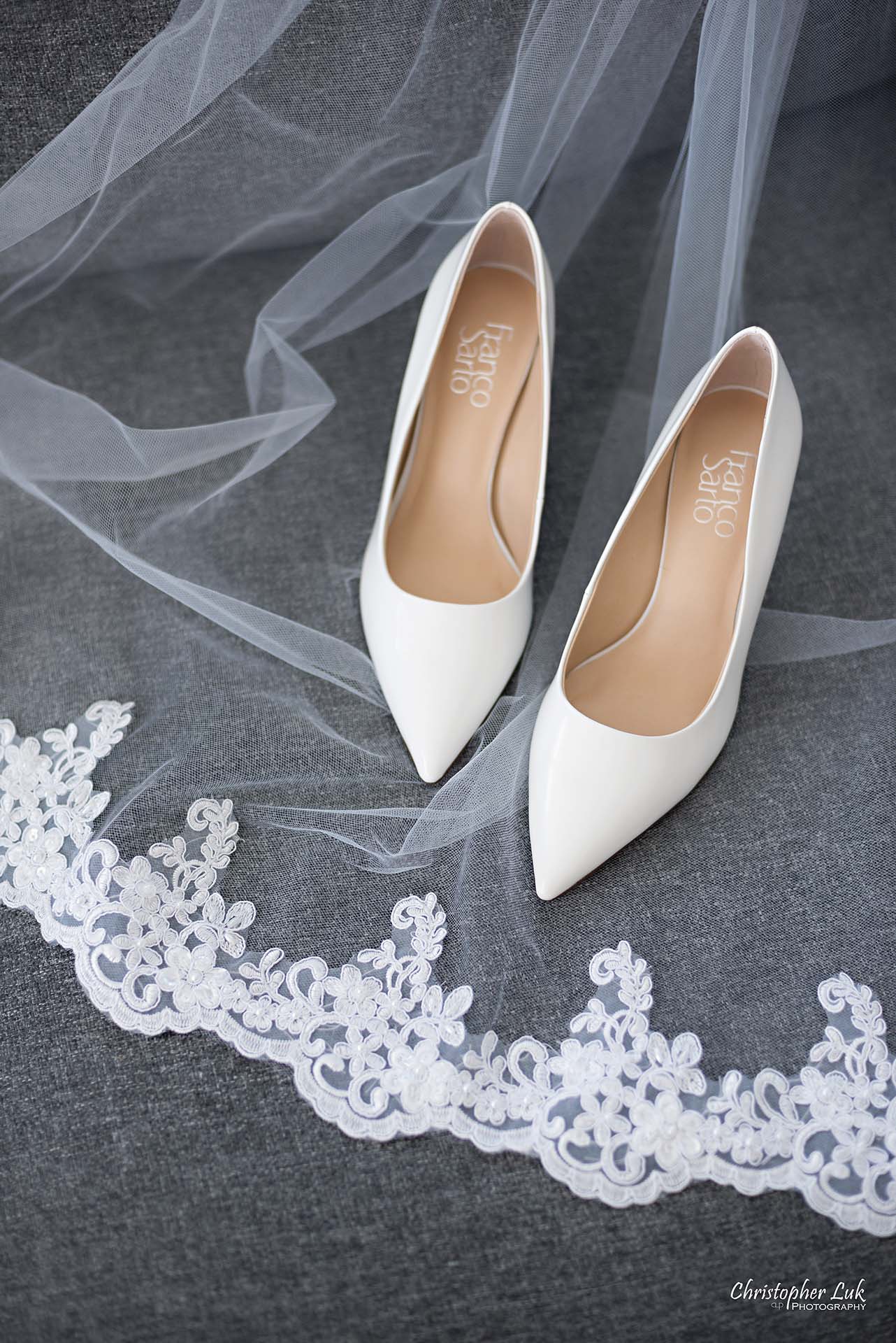 Christopher Luk Toronto Wedding Photographer - White Shoes Lace Veil Detail