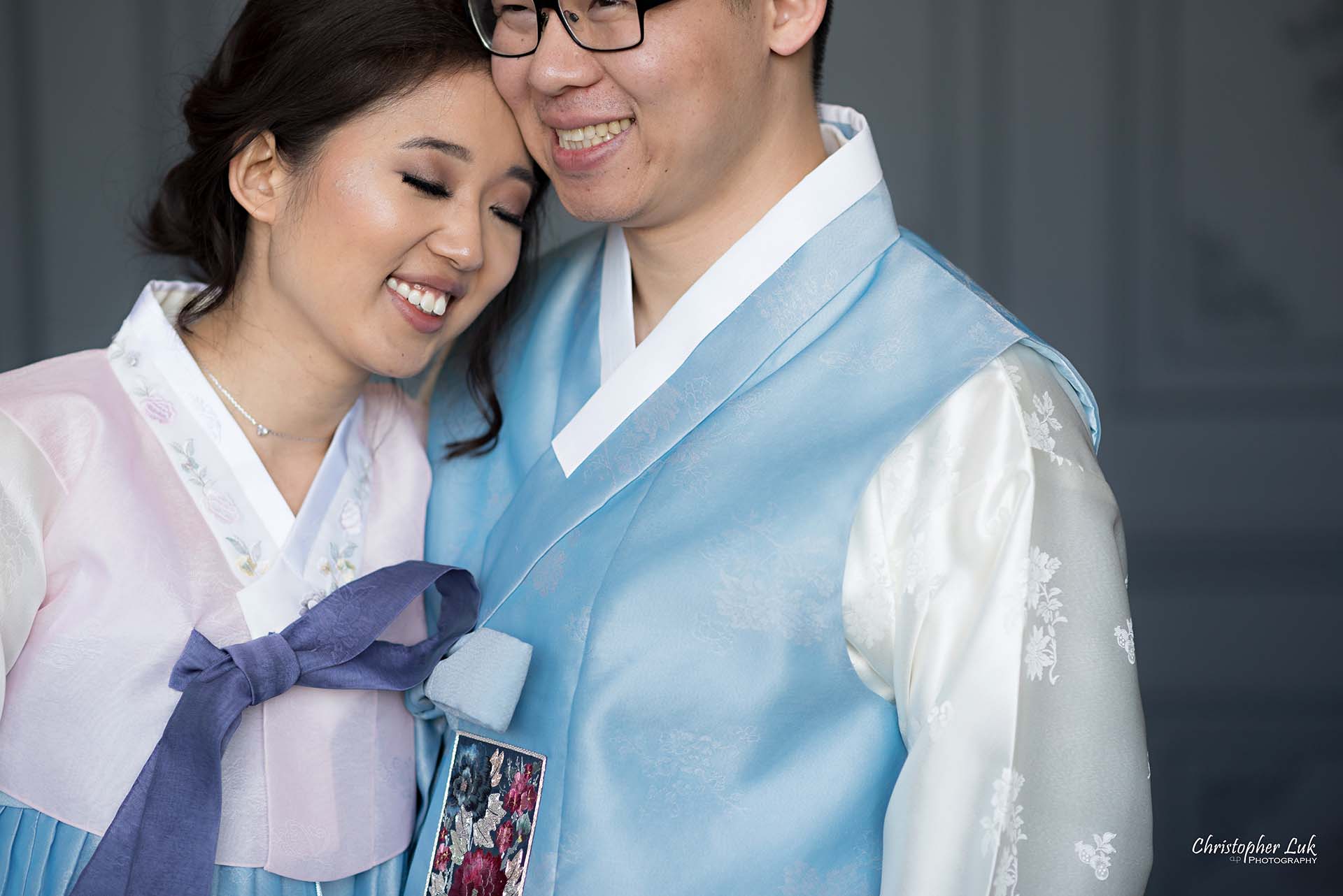 Christopher Luk Toronto Wedding Photographer - Mint Room Studios Bride Groom Natural Candid Photojournalistic Library Studio Korean Drama Hanbok Rest Head Close